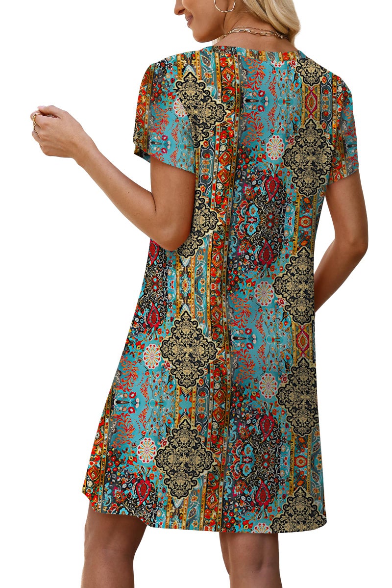 OFEEFAN Casual Dresses for Women Summer Dress African Dresses with Pockets Short Sleeve Vintage Dress Orange Paisley M - Image 5