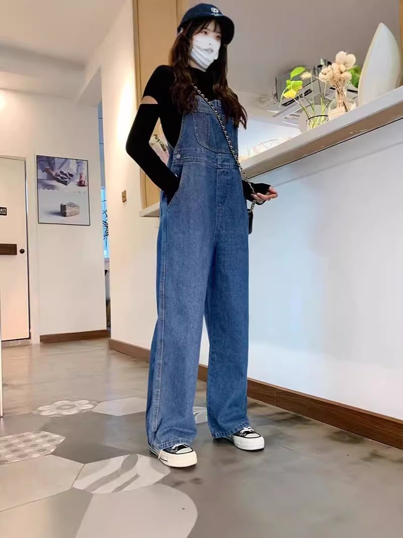 2025 Suitable For Thick Hips And Thighs Straight Denim Overalls For Women Korean Style Loose Spring And Autum Retro Wide Leg Pants - Image 3
