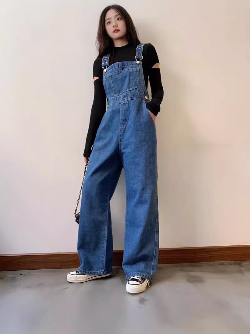 2025 Suitable For Thick Hips And Thighs Straight Denim Overalls For Women Korean Style Loose Spring And Autum Retro Wide Leg Pants - Image 5