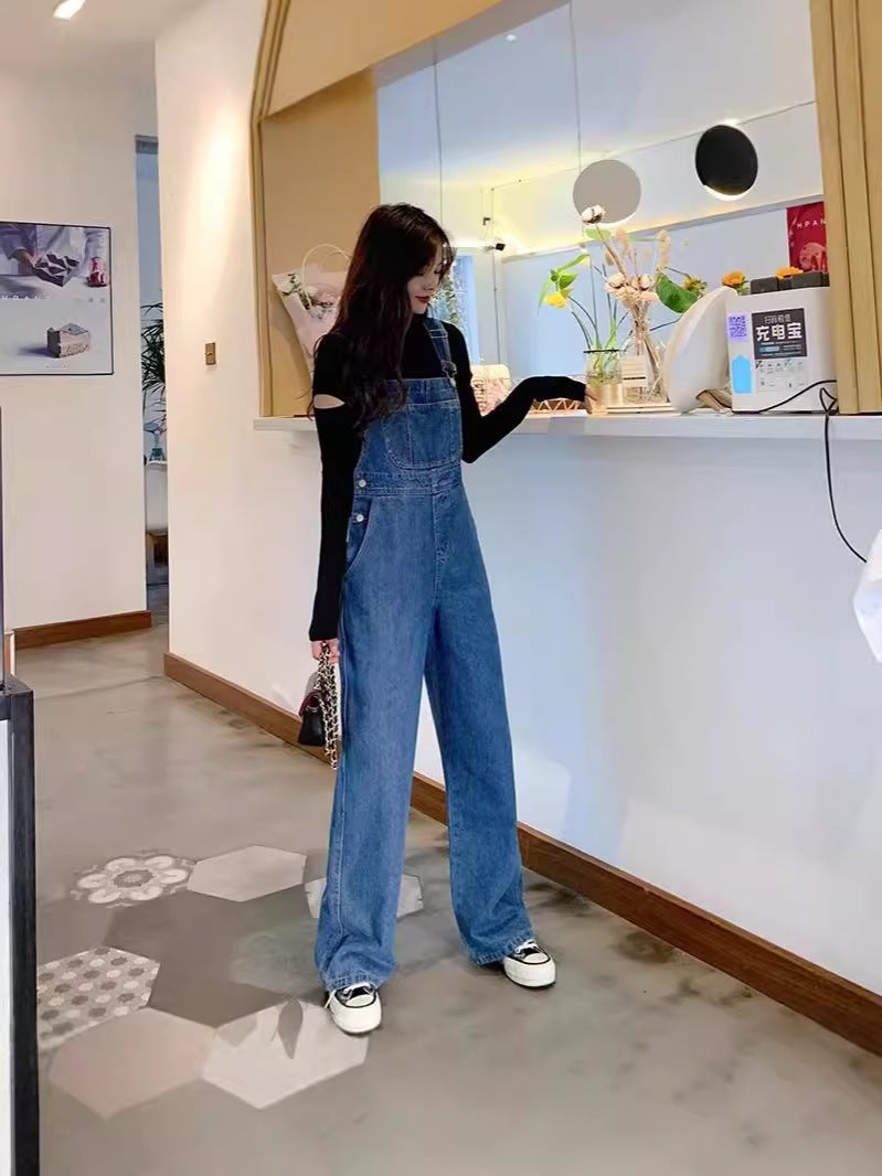 2025 Suitable For Thick Hips And Thighs Straight Denim Overalls For Women Korean Style Loose Spring And Autum Retro Wide Leg Pants - Image 4