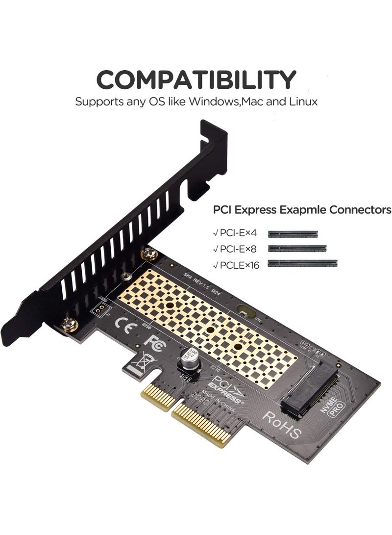 M.2 NVME SSD to PCIe 3.0 x4 Adapter, M.2 2280 2260 2242 2230 SSD to PCIe 3.0 x4 Host Controller Expansion Card with Aluminum Heatsink for PC Desktop, Support Windows, Mac & Linux OS - Image 2