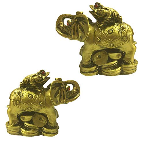 GJ Vastu Feng Shui Wish Completion Frog on Elephant for Wealth Showpiece - Pack of 2 - Image 1