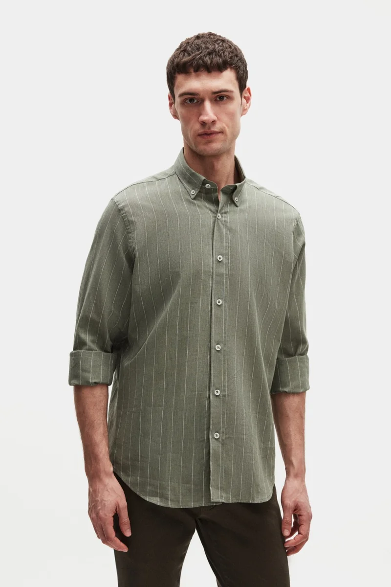 D'S DAMAT Ds Damat Regular Fit Khaki Striped Shirt