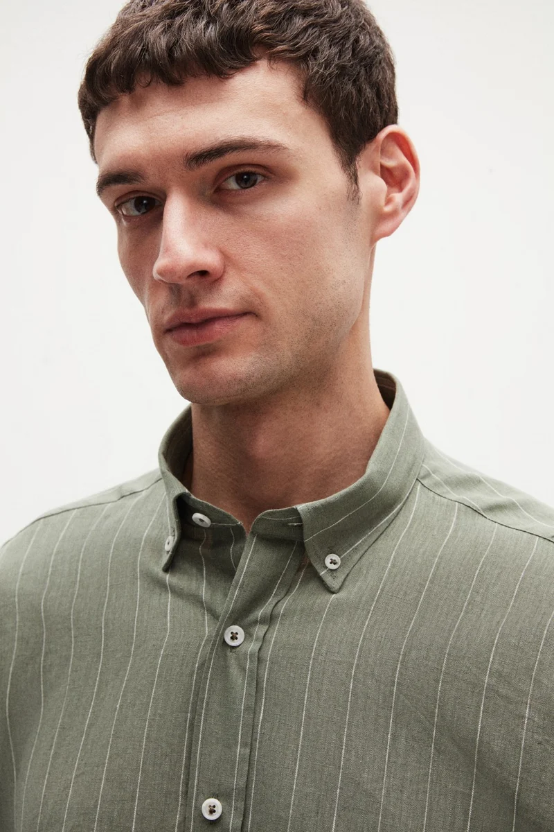 D'S DAMAT Ds Damat Regular Fit Khaki Striped Shirt