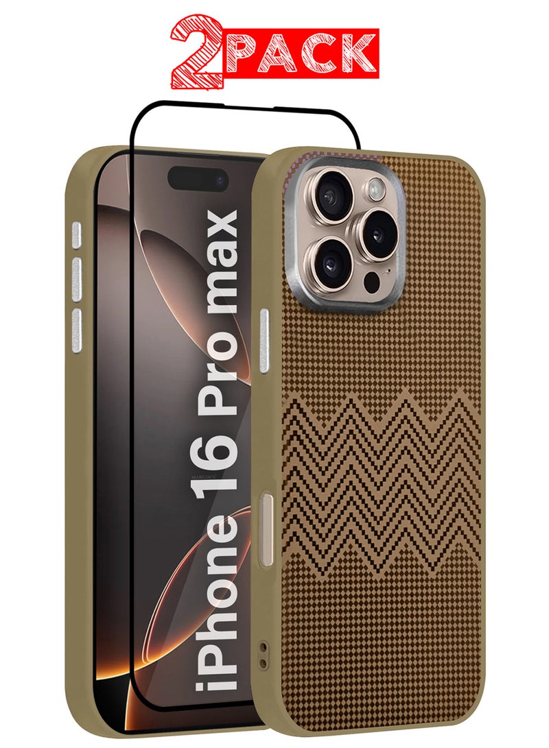 CATANES iPhone 16 Pro Max 2Packs Case Cover Carbon Fiber Pattern Phone Case Slim Shockproof Back Cover with 3D Screen Protector - Striped Pattern - Image 1