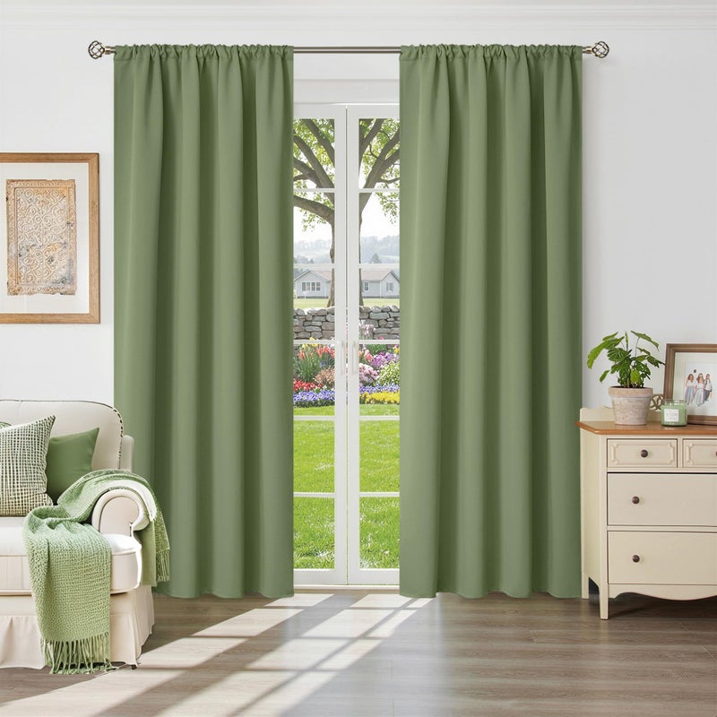 BGment Olive Green Blackout Curtains for Living Room - 84 Inch Length Thermal Insulated Drapes with Rod Pocket Room Darkening Privacy Spring Decor for Dining Bedroom, 2 Panels, 52 x 84 Inch - Image 1