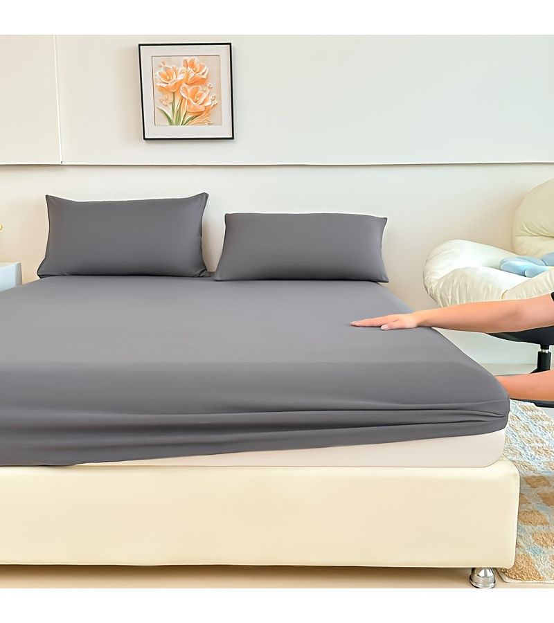 Pink Fitted Sheet Soft Comfortable Fabric Machine Washable Solid Color Mattress Cover 59x79 Inch - Image 1