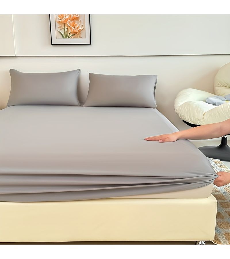 Pink Fitted Sheet Soft Comfortable Fabric Machine Washable Solid Color Mattress Cover 59x79 Inch - Image 2