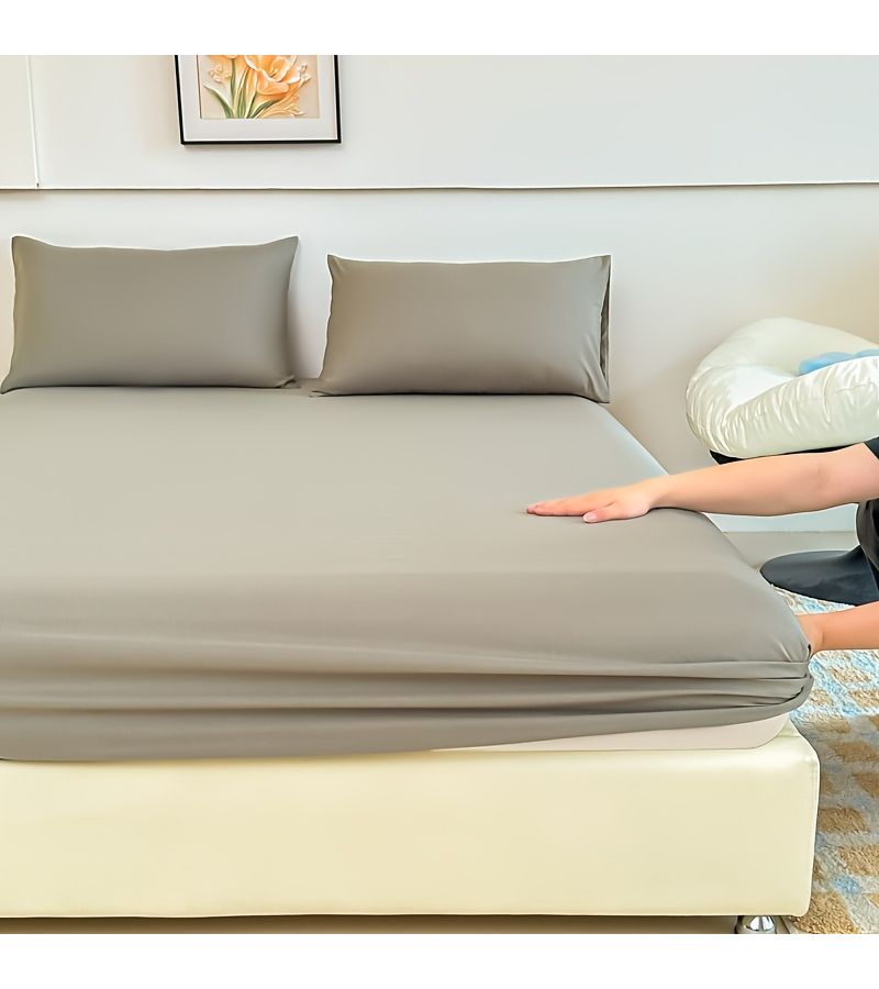 Pink Fitted Sheet Soft Comfortable Fabric Machine Washable Solid Color Mattress Cover 59x79 Inch - Image 5