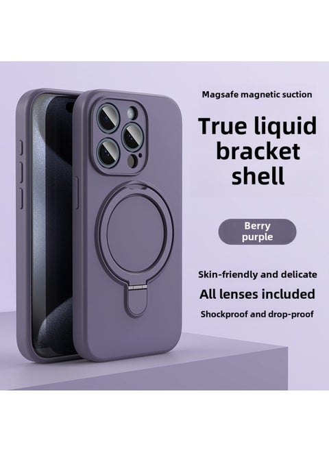 Apple 16 Mobile Phone Case Magsafe Bracket Magnetic 15promax Liquid Silicone IPhone14 Protective Cover Soft-Color:Berry Purple Bracket Model With Packaging-Applicable Models:iPhone13