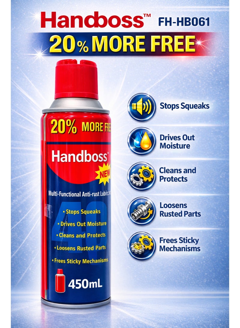 Handboss Multi-Functional Anti-Rust Lubricant Spray 450ml – Stops Squeaks & Loosens Rusted Parts - Image 1