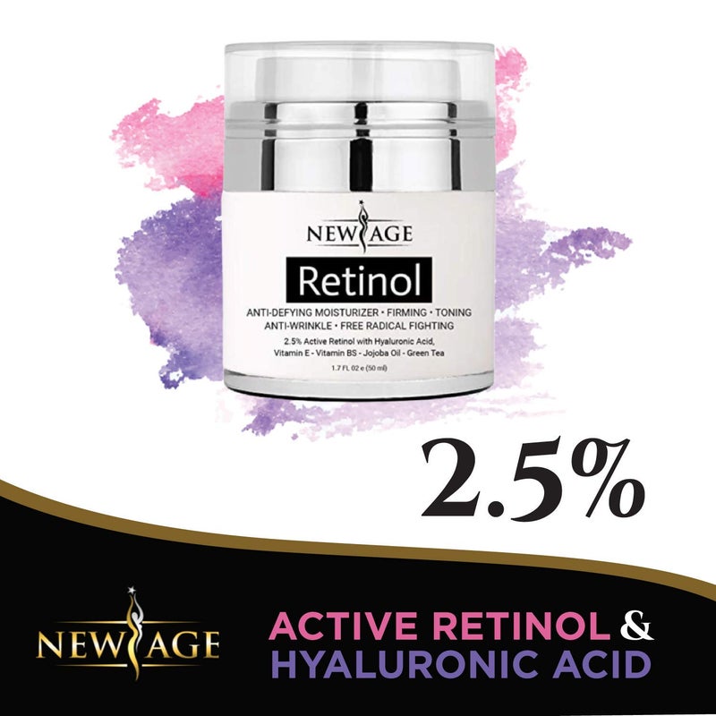 NEW AGE Retinol Cream Neck & Facial Moisturizer Serum with Hyaluronic Acid, Vitamin E - Anti Aging Formula Reduces Wrinkles, Fine Lines-Day and Night Cream 1.7 Fl Oz - 2 Pack - Retinol - Image 4