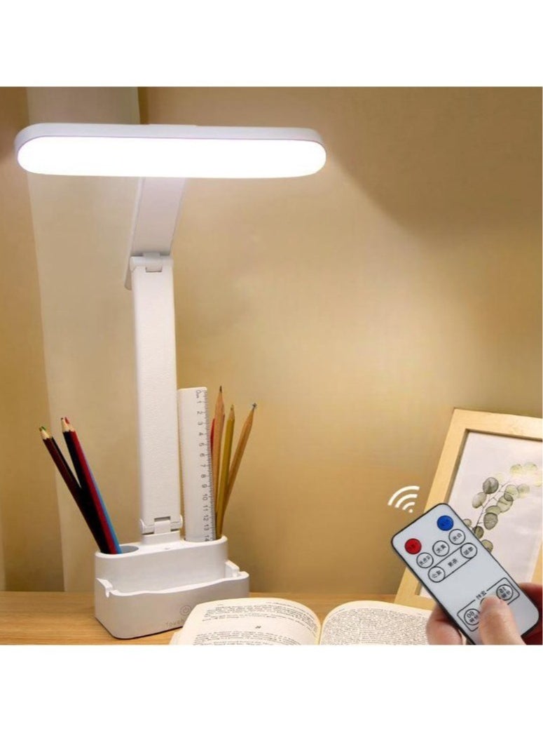 LED Desk Lamp With USB Port,Eye-Caring Table Lamp With 3 Color Light Modes,Remote Control Desk Lamp Desk Light With Phone Holder And Storage