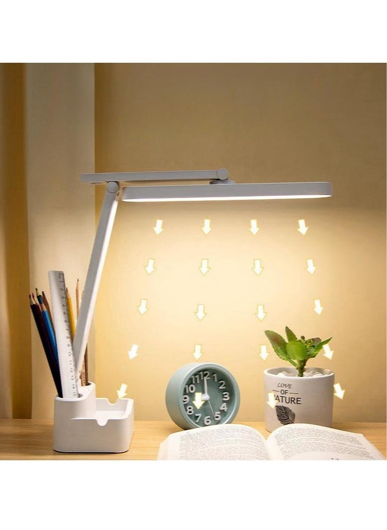 LED Desk Lamp With USB Port,Eye-Caring Table Lamp With 3 Color Light Modes,Remote Control Desk Lamp Desk Light With Phone Holder And Storage