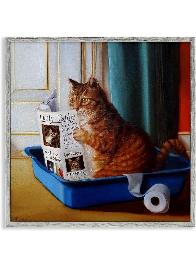 Home Trove Litter Box Reading Funny Cat Pet Painting - Image 1