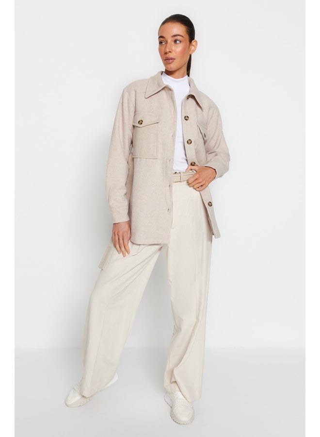 trendyol Stone Belted Stamped Jacket Coat TWOAW24MO00171 - Image 2