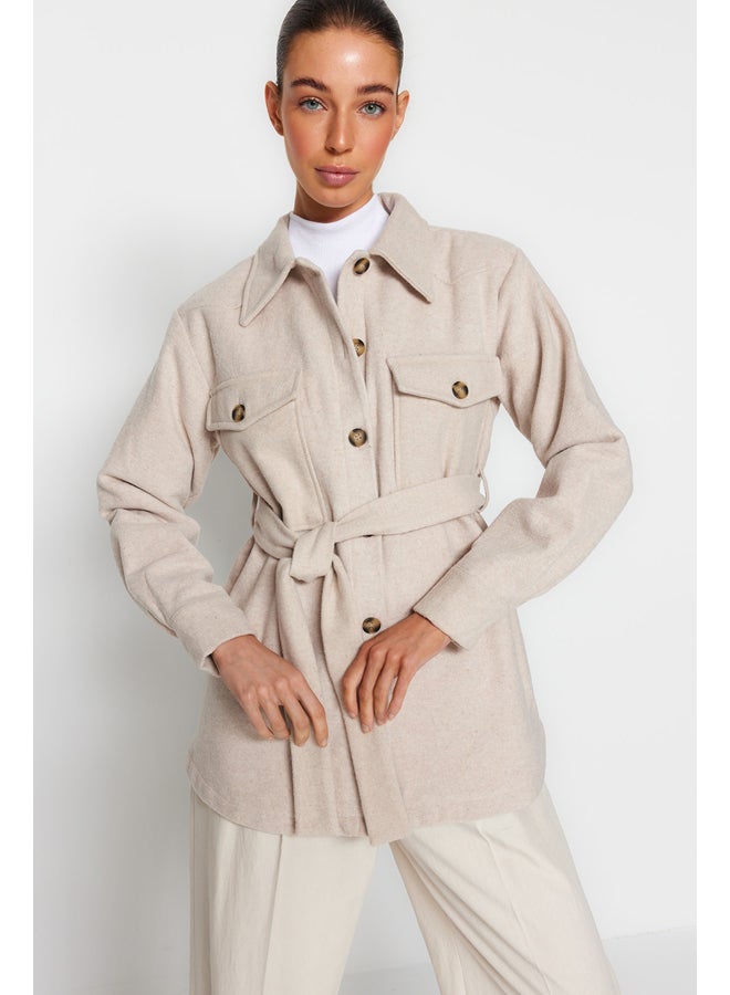 trendyol Stone Belted Stamped Jacket Coat TWOAW24MO00171 - Image 3