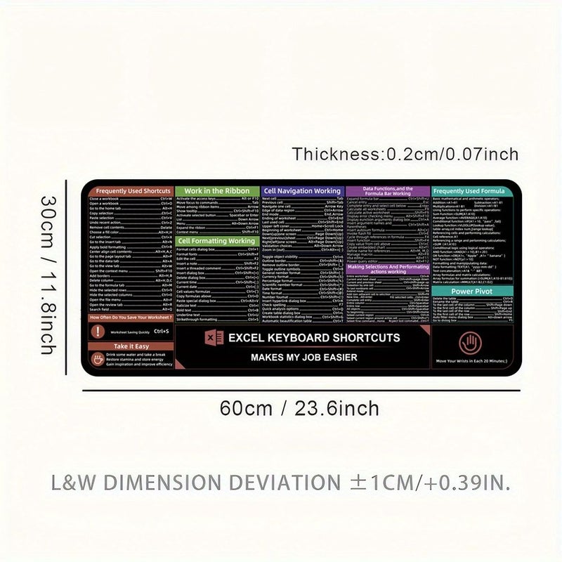 Large Desktop Mouse Pad 80x40cm Excel Shortcut Office Speed Keyboard Mat - Image 3
