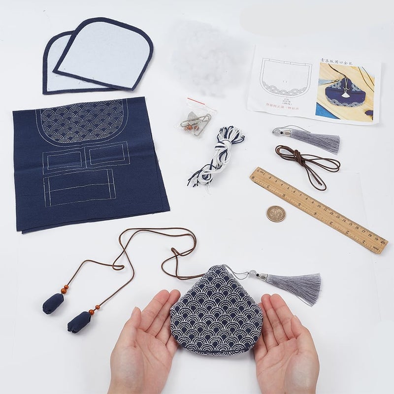 FREEBLOSS Sashiko Coin Purse DIY Kit with Instructions Waves Sashiko Kit for Beginners Japanese Sashiko Embroidery Bag for Girls Mums Gift - Image 5