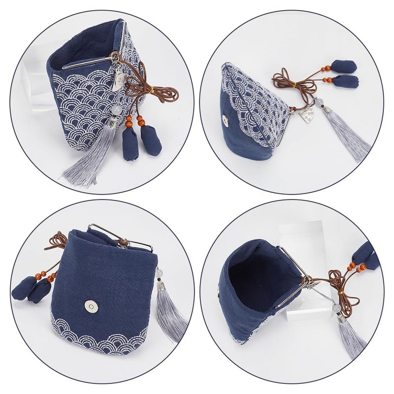 FREEBLOSS Sashiko Coin Purse DIY Kit with Instructions Waves Sashiko Kit for Beginners Japanese Sashiko Embroidery Bag for Girls Mums Gift - Image 4