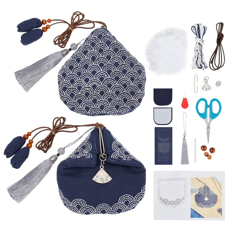 FREEBLOSS Sashiko Coin Purse DIY Kit with Instructions Waves Sashiko Kit for Beginners Japanese Sashiko Embroidery Bag for Girls Mums Gift - Image 1