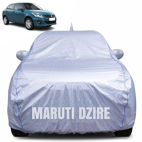 CABIUS 100% Waterproof Car Body Cover for Maruti Suzuki Swift Dzire (2012-2016) with Mirror Pocket, Heat & UV Resistant, Triple Stitched, Soft Lining, Bottom Elastic & Piping (Silver Reflective) - Image 1