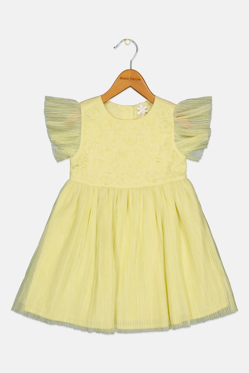 Hamleys Toddlers Girl Textured Ruffle Sleeve Dress, Yellow - Image 1