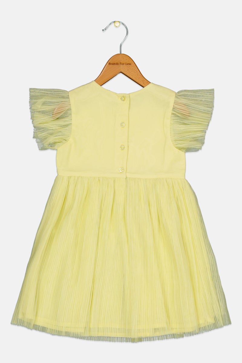 Hamleys Toddlers Girl Textured Ruffle Sleeve Dress, Yellow - Image 2