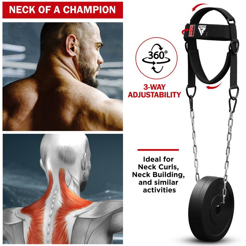 RDX Neck Harness Weight Lifting Training, Head Harness Exerciser, 4MM Padded Neck Builder, 90CM Long Adjustable Steel Chain, Gym Boxing Strength Resistance Workout, Strengthener Trainer Equipment - Image 2