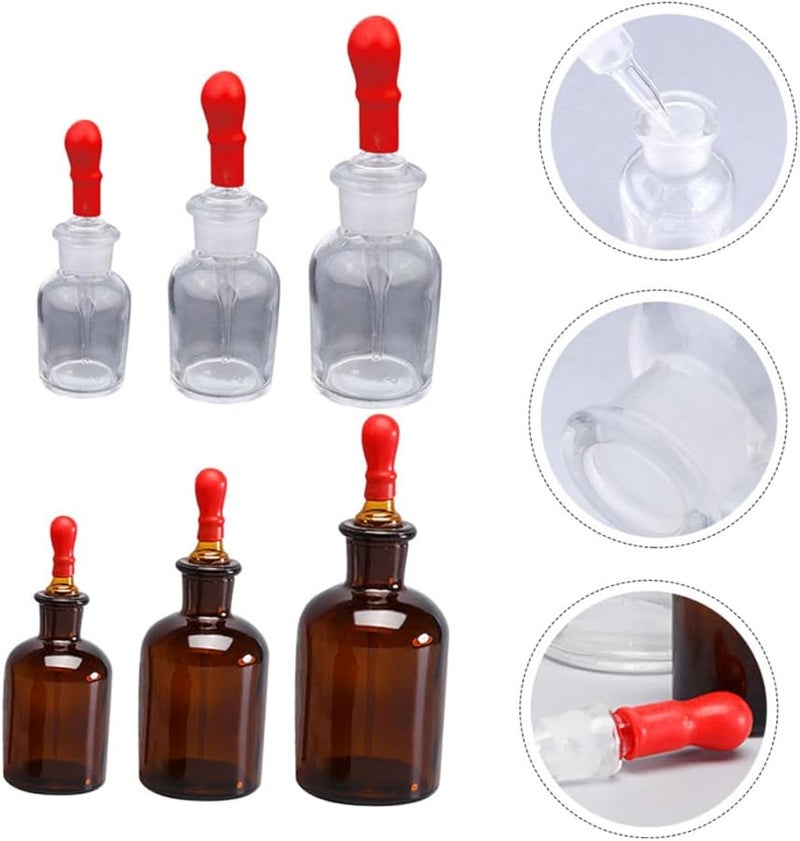 6Pcs Glass Dropper Bottles with Rubber Tips for Science Lab and Classroom Reagent - Image 3