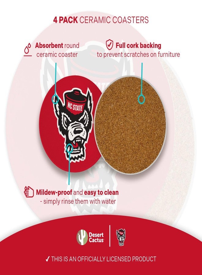 ديزرت كاكتوس مجموعة قواعد أكواب سيراميك دائرية من جامعة ولاية كارولينا الشمالية بتصميم صبار الصحراء، 4 قطع، قواعد أكواب ماصة للمشروبات من جامعة ولاية كارولينا الشمالية مع قاعدة من الفلين (التصميم أ) - Image 3