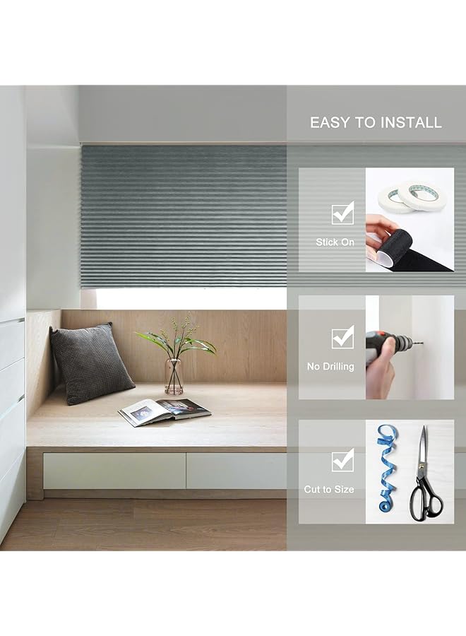 erorex Pleated Paper Shade Cordless Pleated Shade Light Filtering Fabric Window Shade Room Darkening Blinds For Home Bedroom Office Kitchen Bathroom Window Easy To Install Grey 60X150Cm  - Image 3