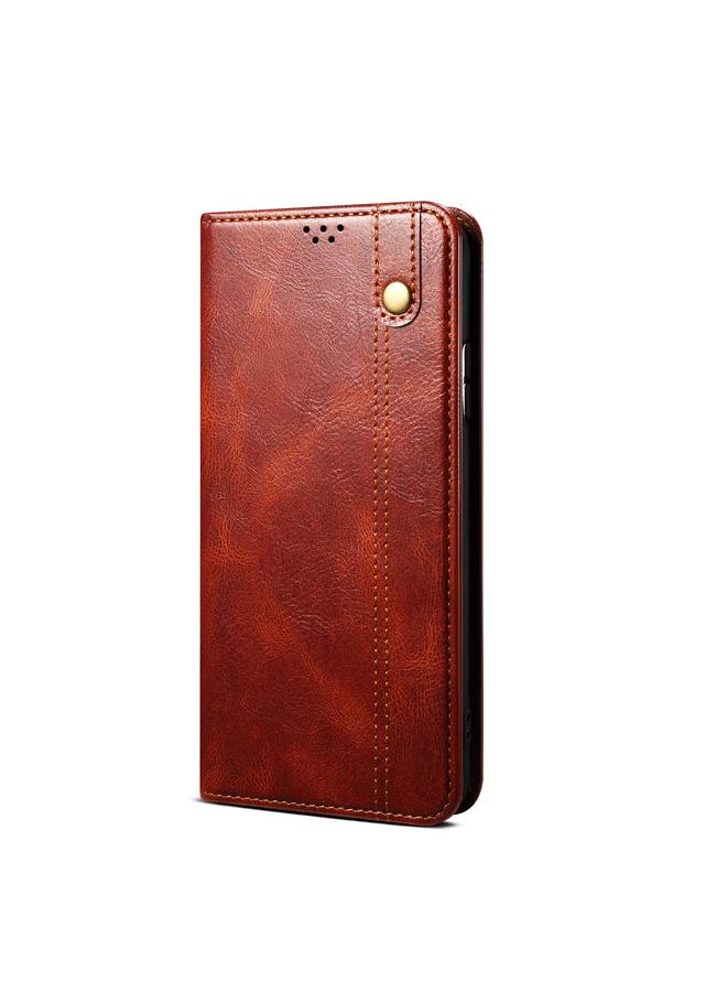 اس-توب جراب لهاتف OPPO Realme C21Y، جراب جلدي أفقي قابل للطي بتصميم بسيط من الشمع، مع فتحات للبطاقات وحامل - Image 2