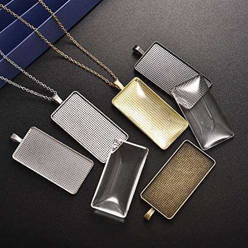 DROLE 30Pcs 5 Colors Pendant Trays Kit-Rectangle Bezels Trays with Transparent Glass Tiles Cabochon for Jewelry Making Photo Jewlery 25×50mm Mixed - Image 4