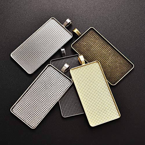 DROLE 30Pcs 5 Colors Pendant Trays Kit-Rectangle Bezels Trays with Transparent Glass Tiles Cabochon for Jewelry Making Photo Jewlery 25×50mm Mixed - Image 2