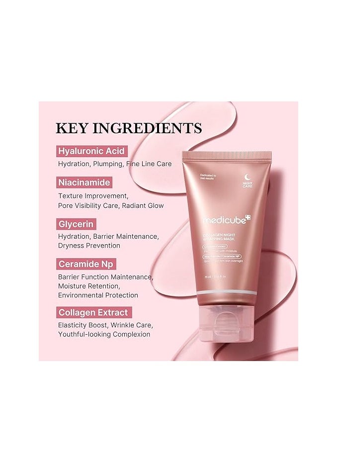 Medicube Medicube Collagen Overnight Wrapping Peel Off Facial Mask Pack - Elasticity & Hydration Care, Reduces Sagging & Dullness - Hydrolyzed Collagen For Glowing Skin - Korean Skin Care, 2.53 fl.oz  - Image 2