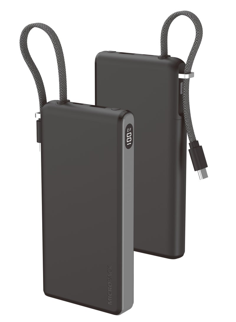مايكروباك بنك طاقة Micropack PB-C10 سعة 10000 مللي أمبير - سلك USB-C مدمج، شحن سريع PD، أسود - Image 1