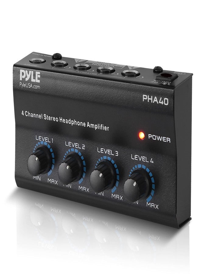 Pyle 4-Channel Portable Stereo Headphone Amplifier - Professional Multi Channel Mini Earphone Splitter Amp w/ 4 ¼” Balanced TRS Headphones Output Jack and 1/4" TRS Audio Input For Sound Mixer - Image 1