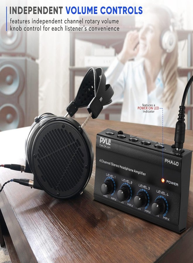 Pyle 4-Channel Portable Stereo Headphone Amplifier - Professional Multi Channel Mini Earphone Splitter Amp w/ 4 ¼” Balanced TRS Headphones Output Jack and 1/4" TRS Audio Input For Sound Mixer - Image 4