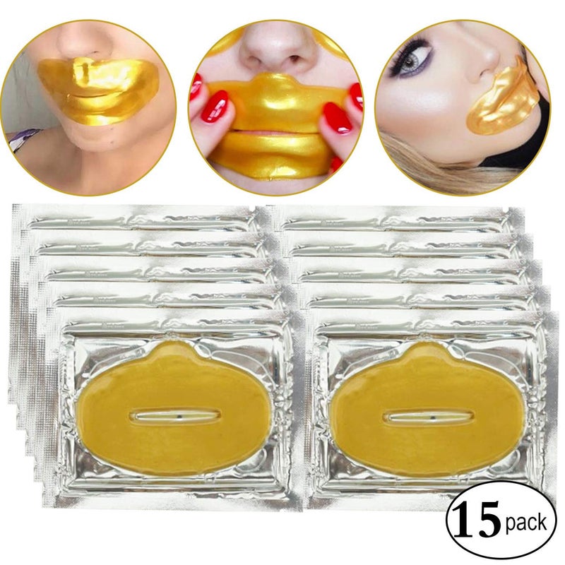 KlsyChry 24K Gold Bio Collagen Crystal Lip Mask Gel Pads for Remove Lines, Moisturizing, Anti-Wrinkle, Anti-Aging, Nourishing & Hydrating Lip Mask Sheet Patches (15Pcs/Set) - Image 5