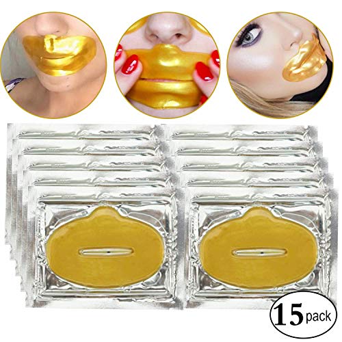 KlsyChry 24K Gold Bio Collagen Crystal Lip Mask Gel Pads for Remove Lines, Moisturizing, Anti-Wrinkle, Anti-Aging, Nourishing & Hydrating Lip Mask Sheet Patches (15Pcs/Set) - Image 1