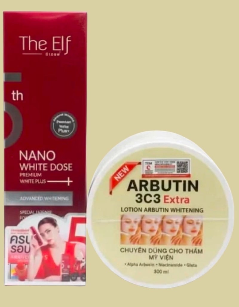 ذا إلف سيروم نانو وايت دوز بريميوم وايت بلس 60 مل مع أربوتين 3c3، لوشن تفتيح البشرة الإضافي 300 مل - Image 2