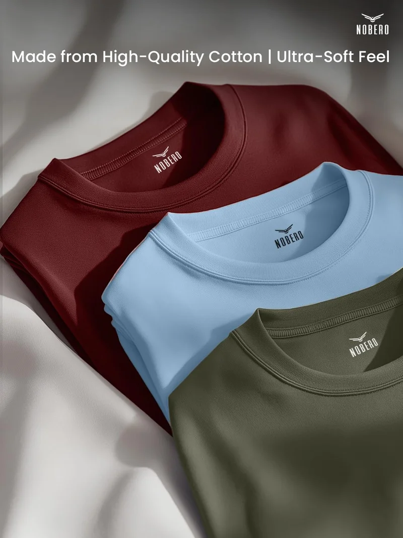 NOBERO Men's Cotton Solid T-Shirt Pack