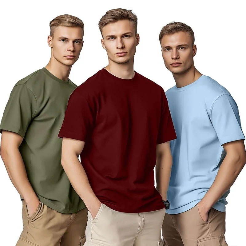 نوبيرو Men's Cotton Solid T-Shirt Pack - Pack of 3