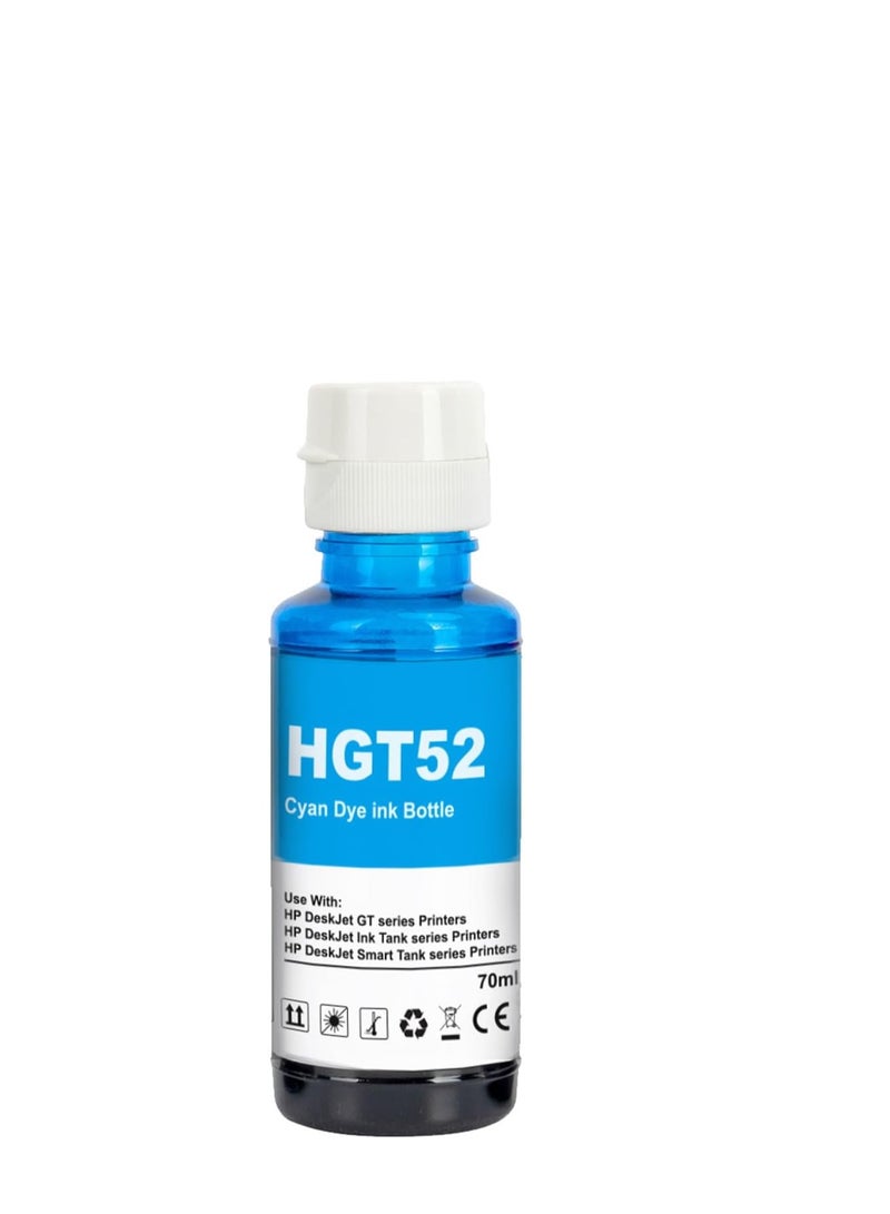 Terabyte GT52 Cyan 70ml for HP Printer DeskJet Smart GT ink Tank 319/410/419 Smart Tank 500/508/511/515/518/519/530/531/538/571/615/618/655 DeskJet GT 5810/5820/5822 Ink Tank - Image 1