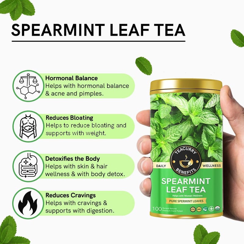 TEACURRY Spearmint Tea - For PCOS, PCOD, Hormonal Balance, Acne, Pimples & Unwanted Facial Hair (100Gm) - Image 5