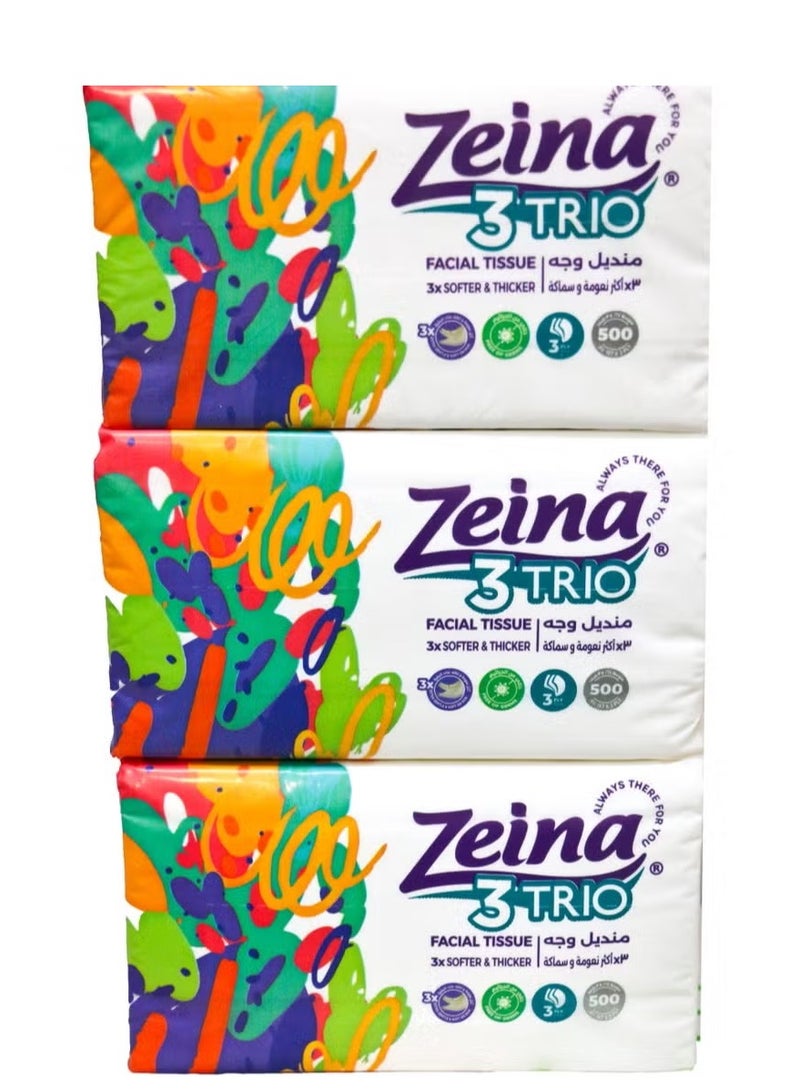 زينة 3تريو مناديل وجه ناعمة الملمس 500 منديل عبوة من 3 - Image 2