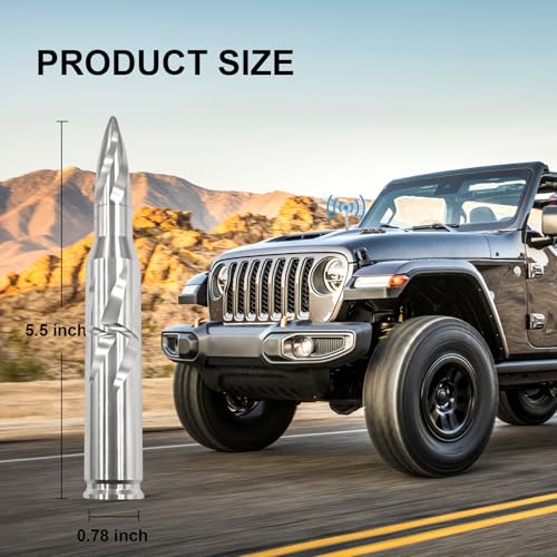 Seprochoo Car Truck Bullet Antenna 50 Cal Bullet Antenna Universal Replacement for GMC Sierra 1500 Chevy Dodge Ram Silverado 1500 2500 3500 Ford F150 F250 F350 Accessories Spiral Pattern (Silver, 5.5inch) - Image 2