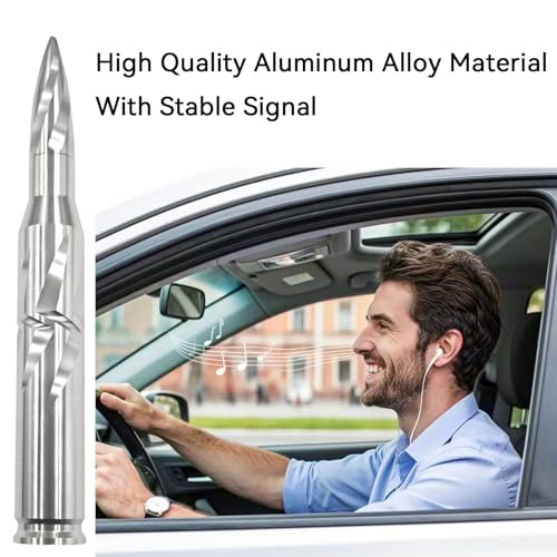 Seprochoo Car Truck Bullet Antenna 50 Cal Bullet Antenna Universal Replacement for GMC Sierra 1500 Chevy Dodge Ram Silverado 1500 2500 3500 Ford F150 F250 F350 Accessories Spiral Pattern (Silver, 5.5inch) - Image 4