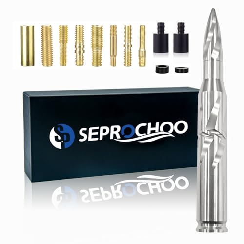 Seprochoo Car Truck Bullet Antenna 50 Cal Bullet Antenna Universal Replacement for GMC Sierra 1500 Chevy Dodge Ram Silverado 1500 2500 3500 Ford F150 F250 F350 Accessories Spiral Pattern (Silver, 5.5inch) - Image 1